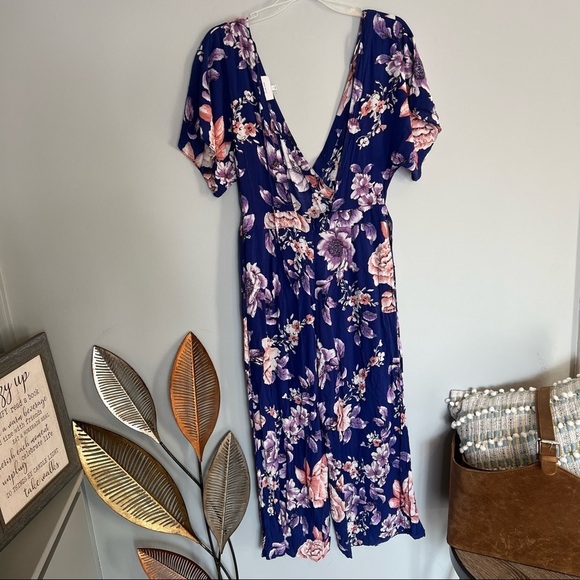 JOA Open-back Floral Print Jumpsuit In Cobalt Floral - Picture 7 of 11